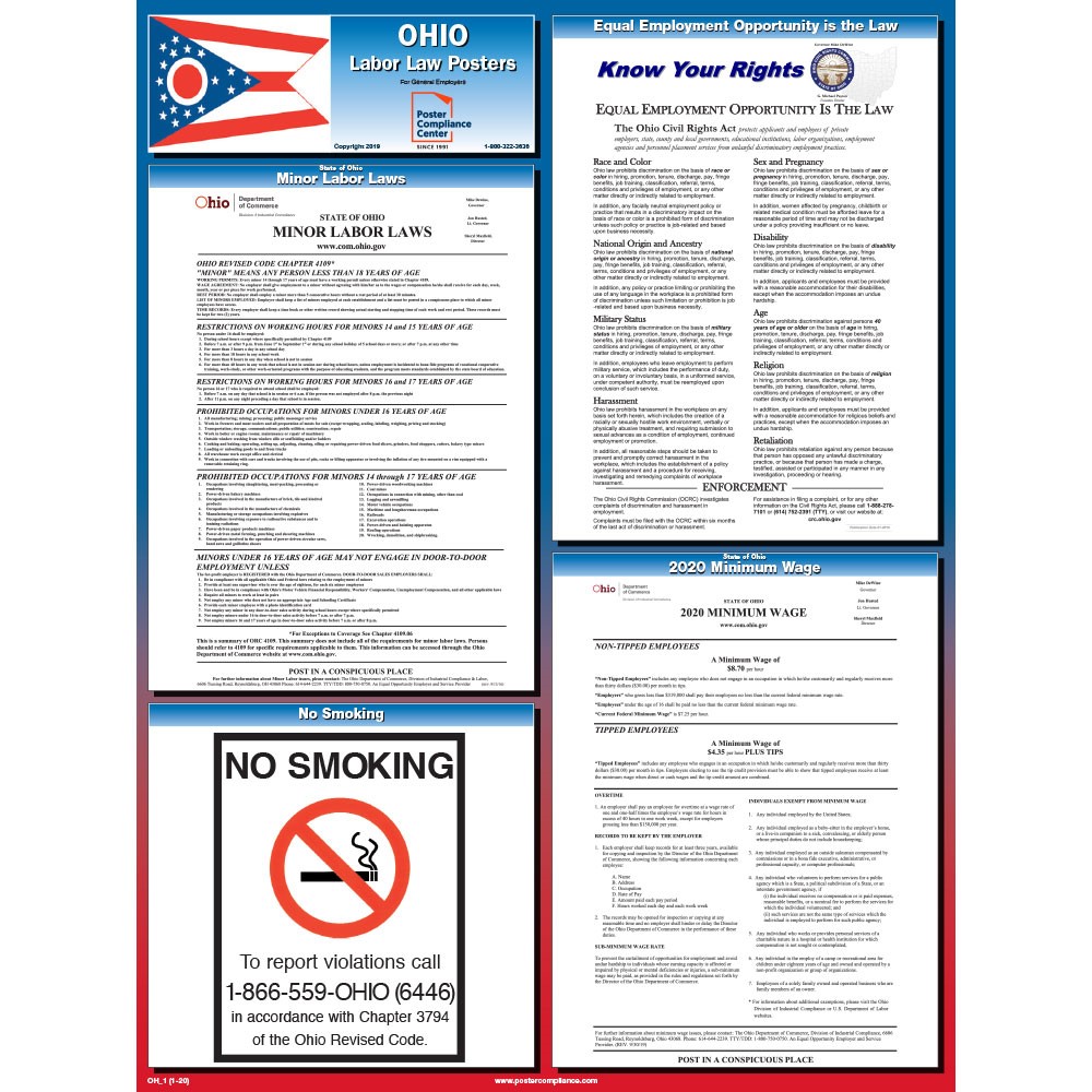 2019 Ohio OH State & Federal all in one LABOR LAW POSTER workplace compliance 