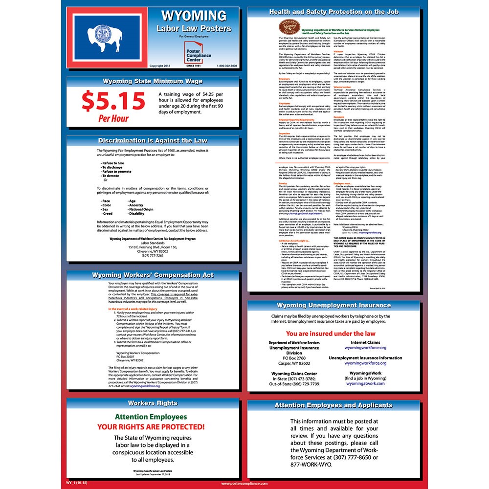 Includes FFCRA Poster - OSHA Compliant Laminated Posters English, WY State 2020 Wyoming State and Federal Labor Law Poster Set 