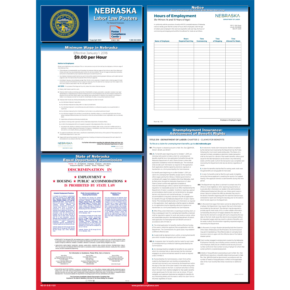 2019 Nebraska NE State & Federal all in 1 LABOR LAW POSTER workplace compliance 