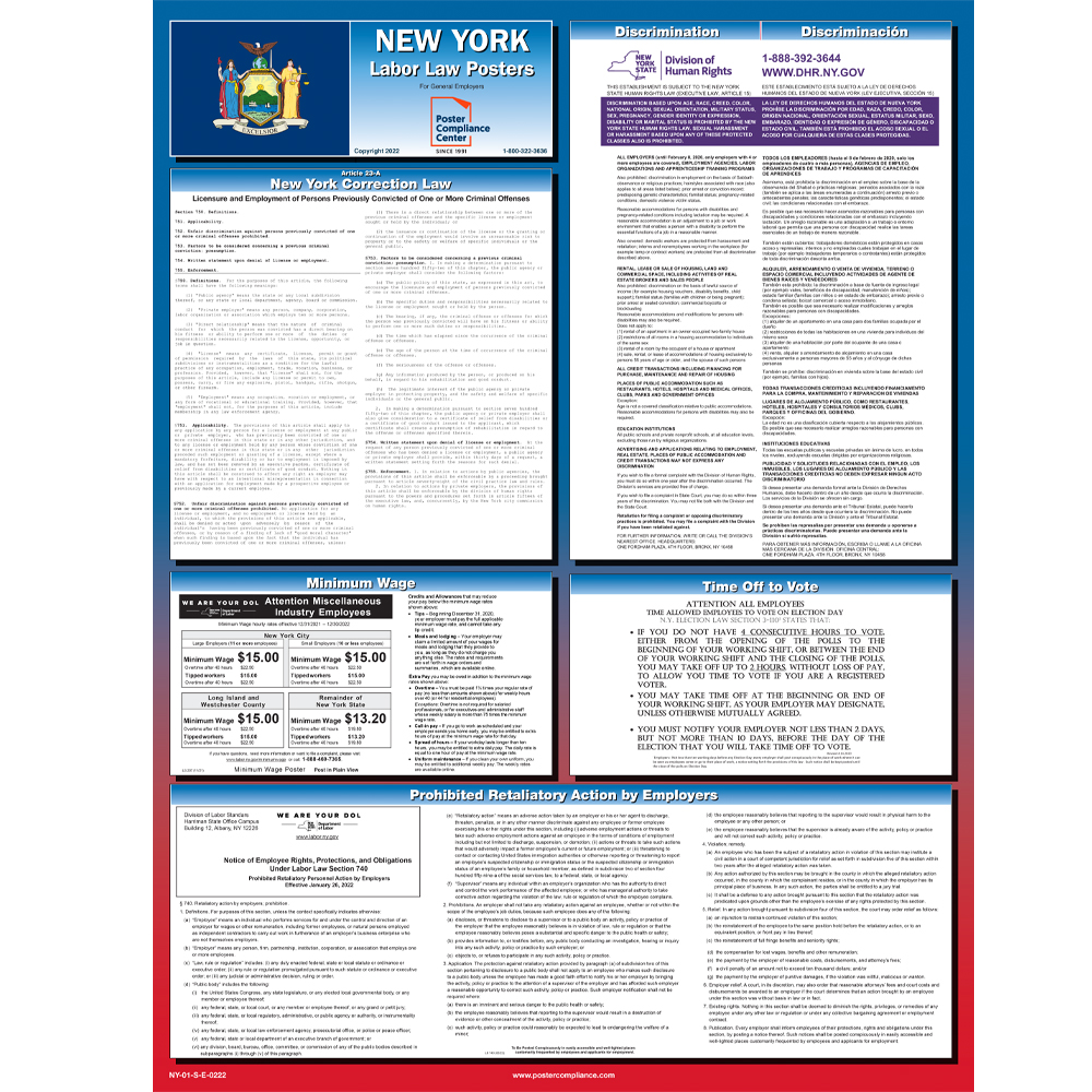 2020 New York All in One Labor Law Posters for Workplace Compliance 