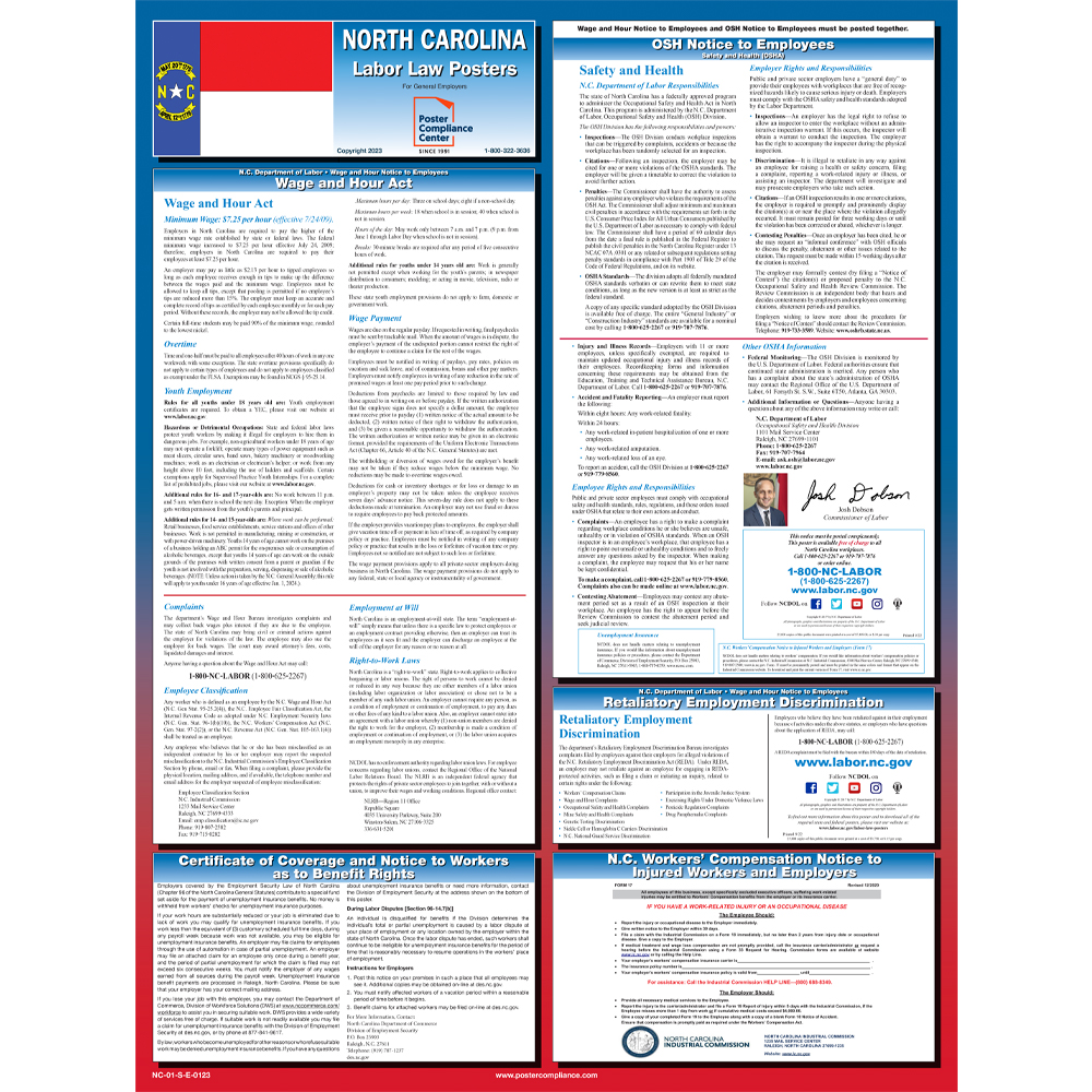 2023 North Carolina State & Federal Labor Law Posters - National Safety  Compliance